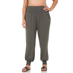 Zenana Plus Size Pants Womens Joggers Lounge Shirred Waist Gray 1X 2X 3X